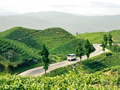 Driving through the green hills of Nepal