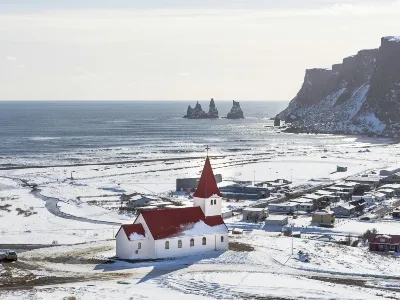 Iceland town by the port beach