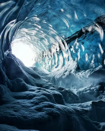 Inside a mountain cave in Iceland