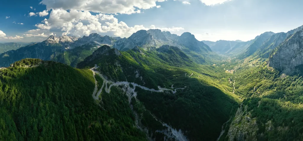 Overview of the mountain valley pass in one of the best places to visit in Albania