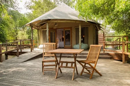 Outdoor decking at Muzimu Lodge