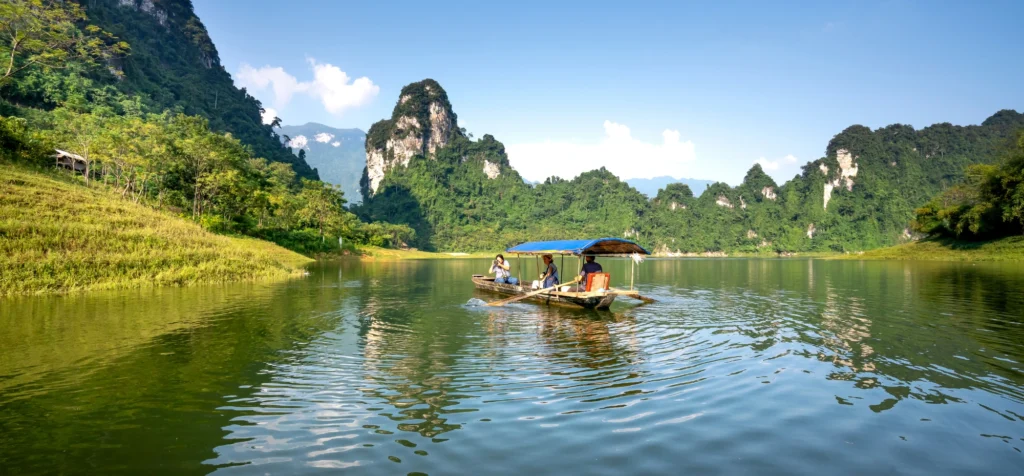 People on a boat on a conservation vacation