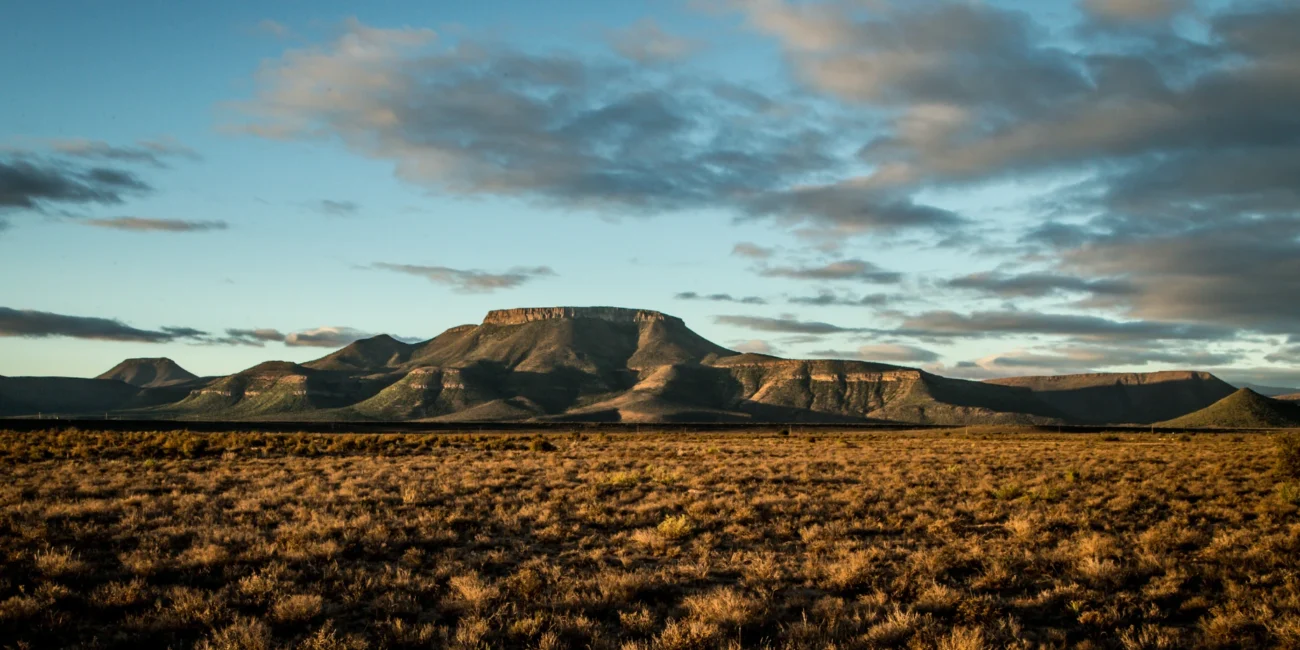Karoo in South Africa landscape, with a mountain rising in the background