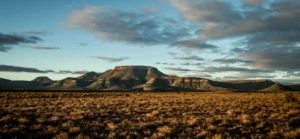 Karoo in South Africa landscape, with a mountain rising in the background