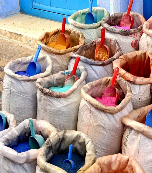 Colourful spices at a spice market in Morocco