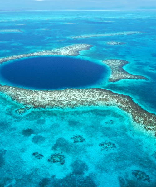 The Great Blue Hole in Belize seen from above