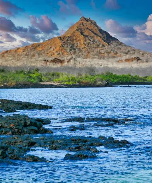 Sea and mountains in the Galapagos, one of the best islands in Suth America