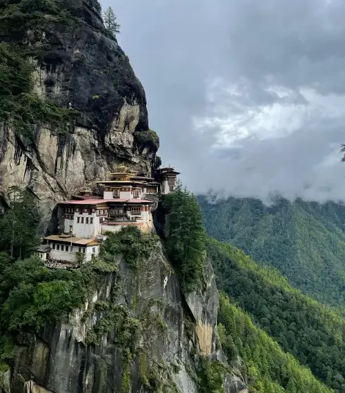 Houses built into the mountains in Bhutan