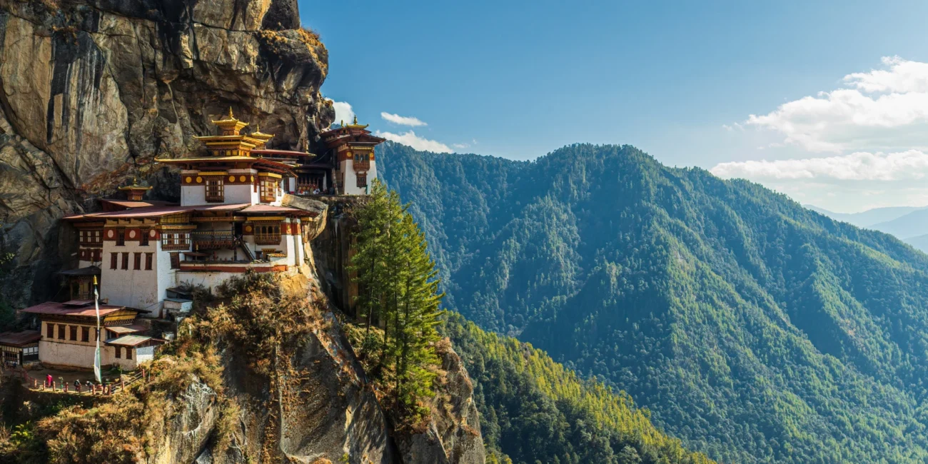 Houses on the side of a mountain in Bhutan