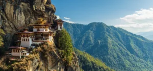 Houses on the side of a mountain in Bhutan