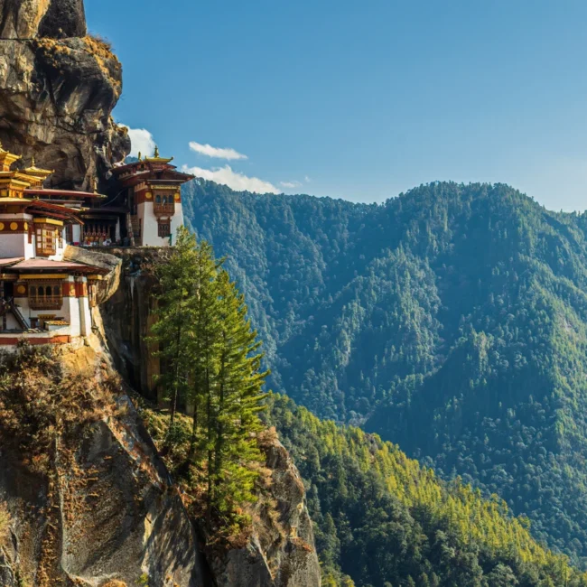 Houses on the side of a mountain in Bhutan