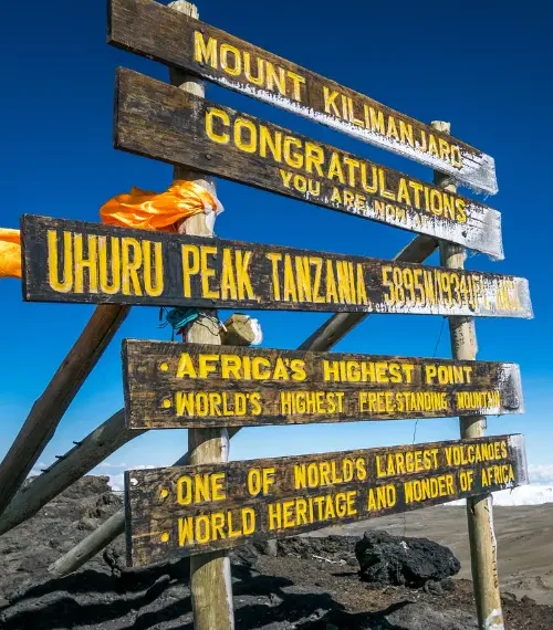 signposts of a mount kilimanjaro hike