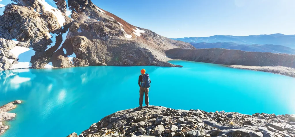 Man hiking on a luxury expedition in Patagonia