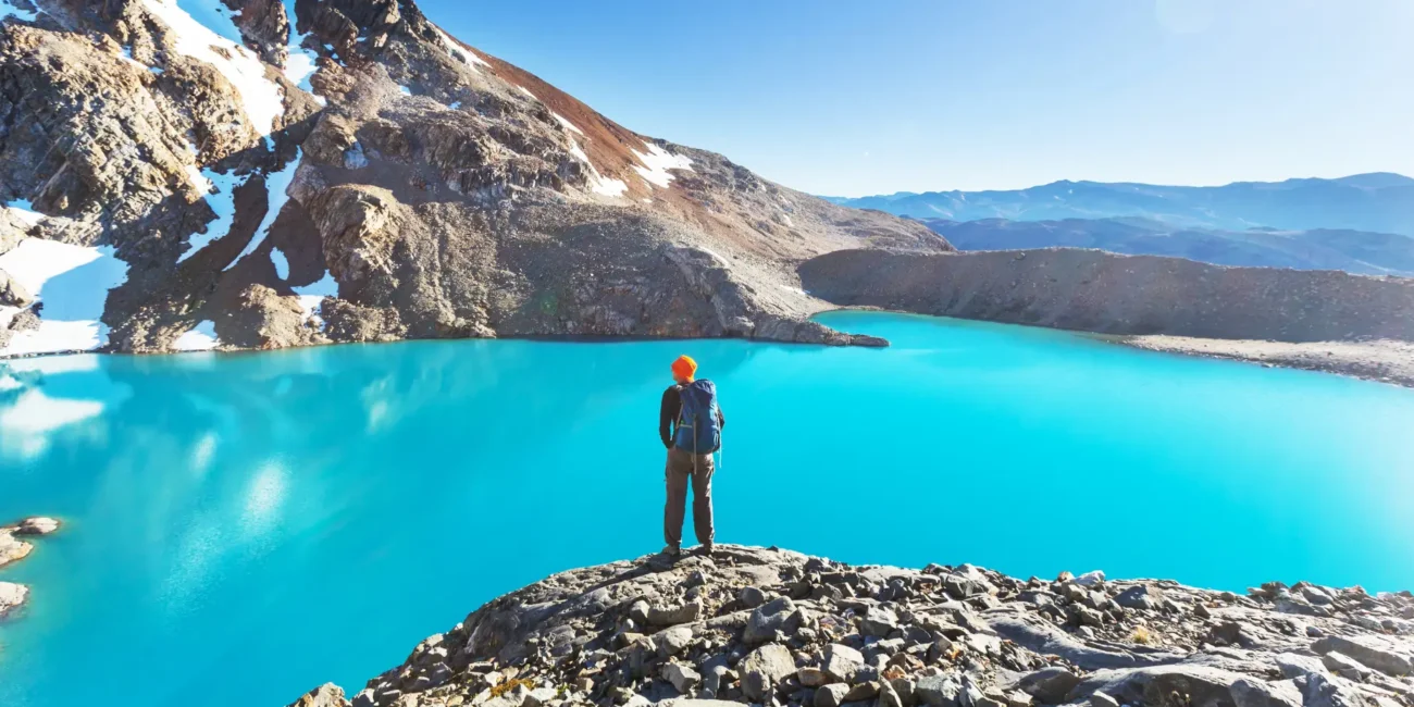 Man hiking on a luxury expedition in Patagonia
