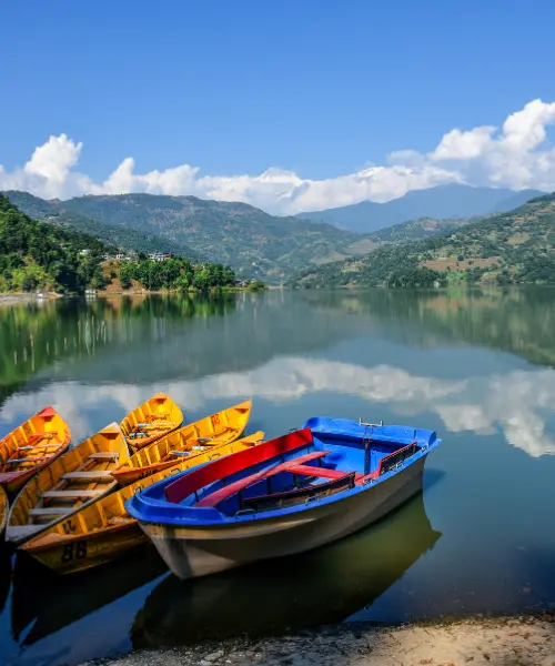 Boats on a lake in Nepal